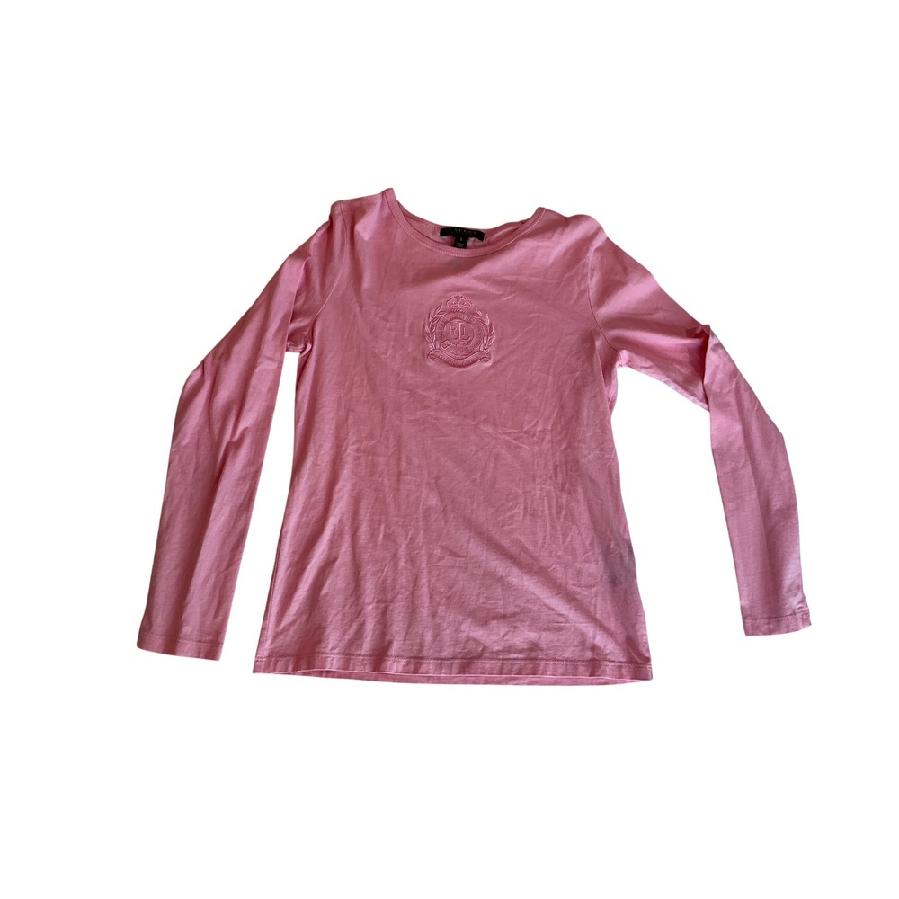 Lauren Ralph Lauren Pink Long Sleeve Crest Logo Tee Shirt Womens Small
